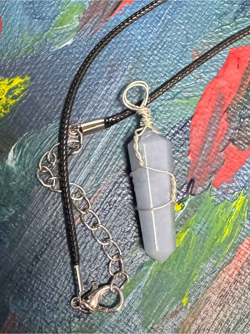 Handcrafted Angelite point Pendant Necklace - Wire Wrapped